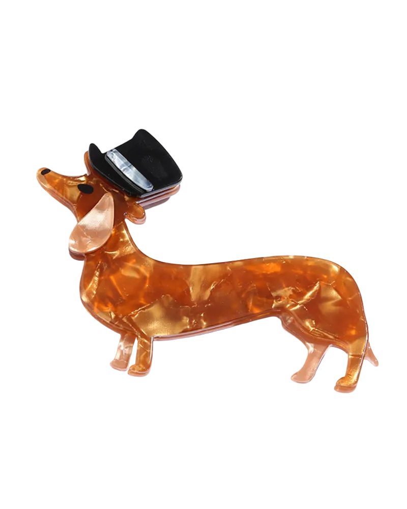 Acrylic Dashing Dachshund with Top Hat Brooch