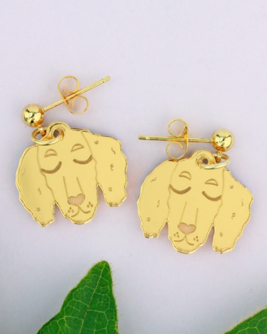 Gold Sausage Dog Dachshund Stud Earrings