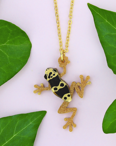 Dart Frog Yellow And Black Pendant Necklace