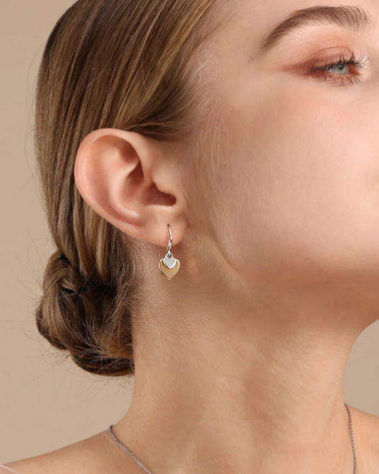 Keira Double Heart Hook Earrings in Gold & Silver Tones