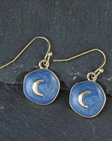 Vintage Celestial Blue Moon Gold Earrings