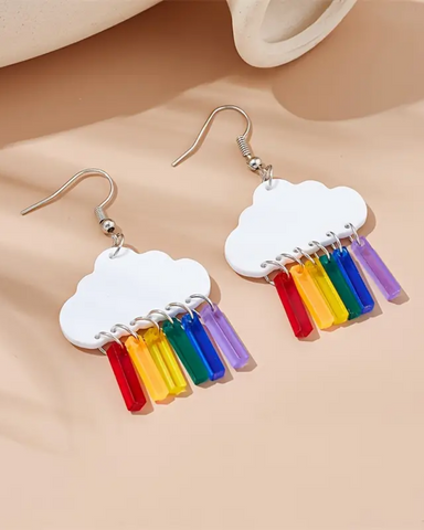 Rainbow Stripes Cloud Acrylic Earrings
