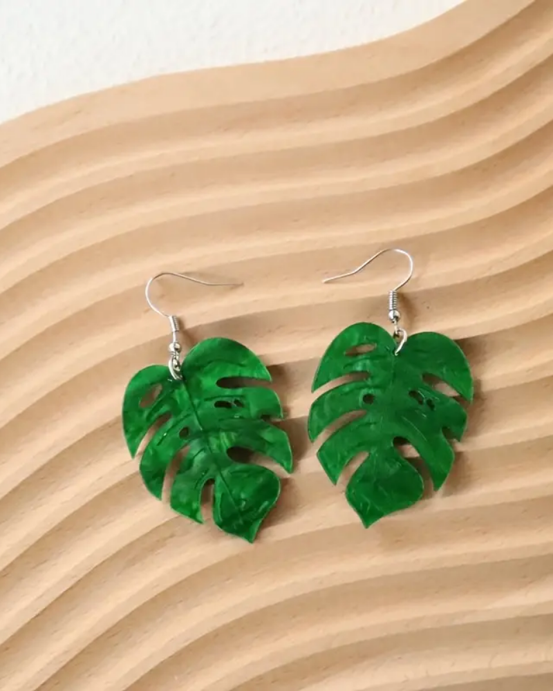 Monstera Leaf Acrylic Drop Earrings