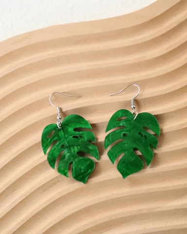Monstera Leaf Acrylic Drop Earrings