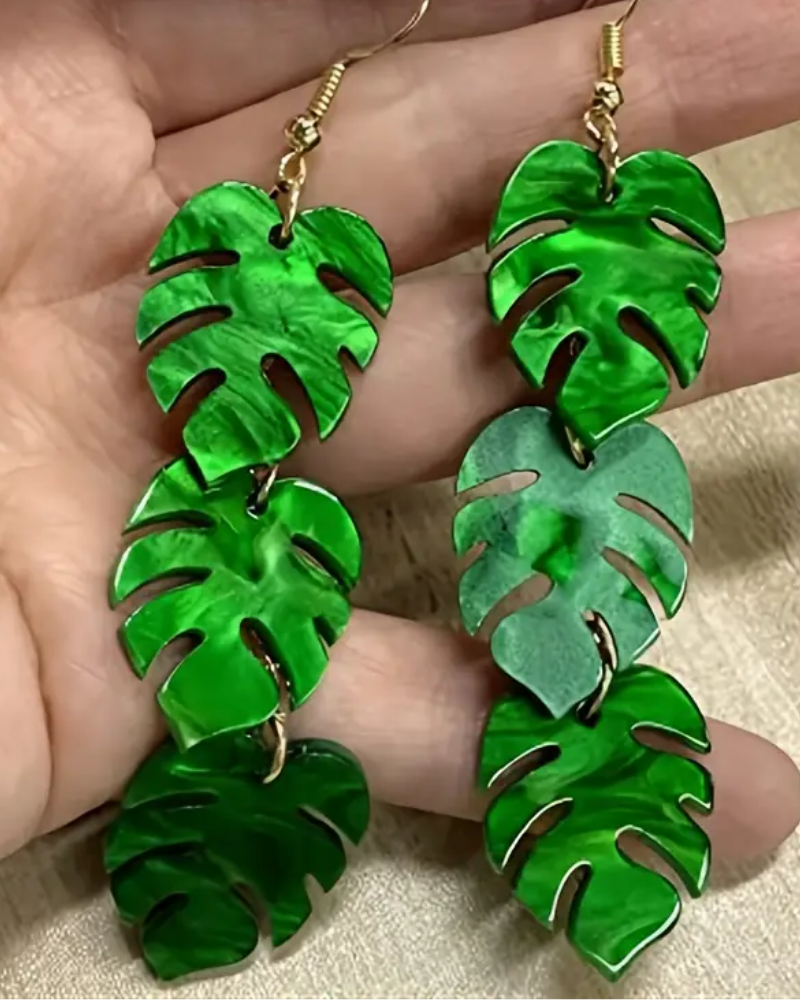 Triple Palm Leaf Drop Earrings