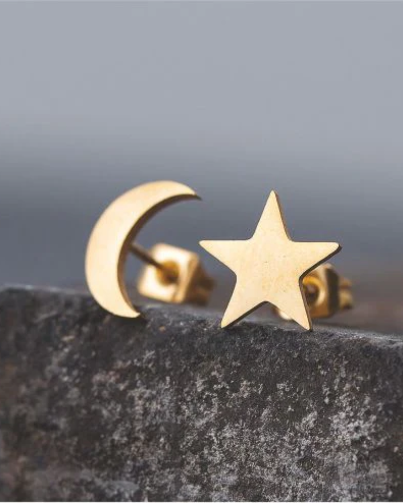 Moon Star Mismatched Stud Earrings in Gold & Silver