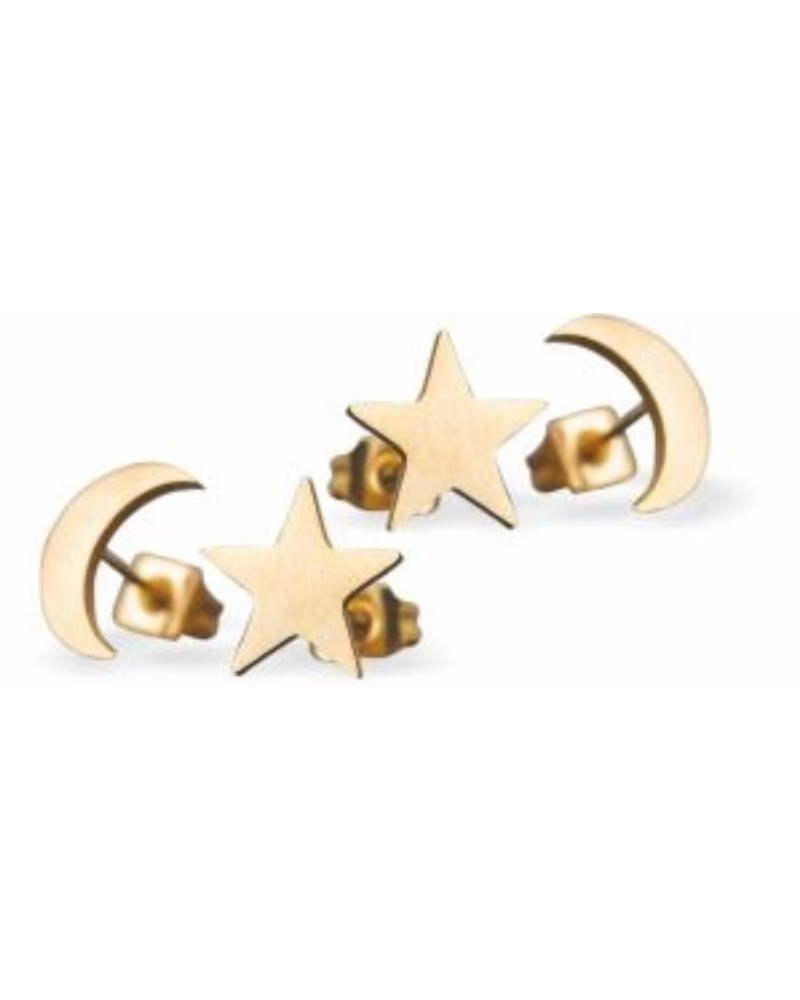 Moon Star Mismatched Stud Earrings in Gold & Silver