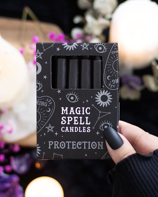 Set of 12 Black 'Protection' Magic Spell Candles