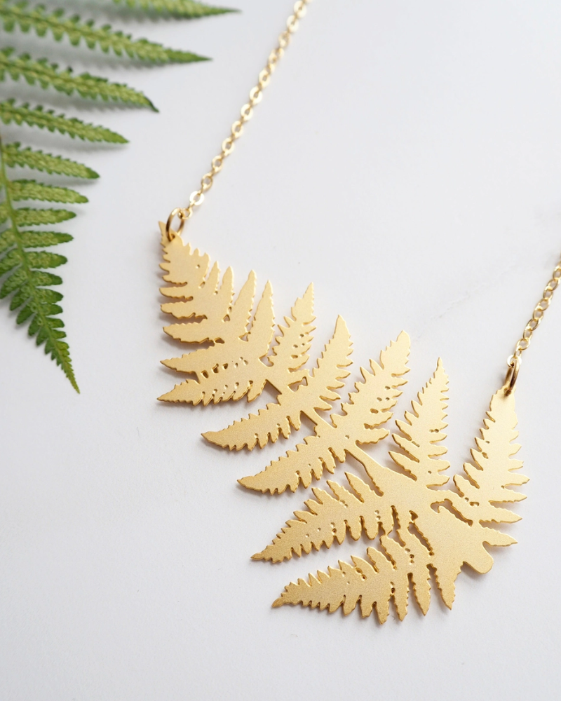 Gold Fern Leaf Statement Necklace