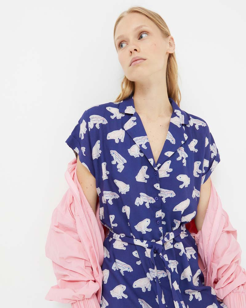 Frog Print Belted Dress by Compania Fantastica