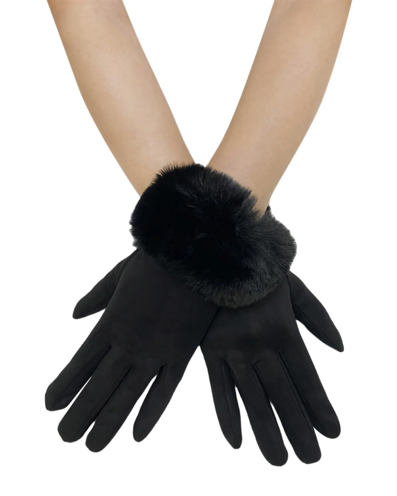 Faux Fur Trim Suede Touch Screen Gloves Assorted Colours