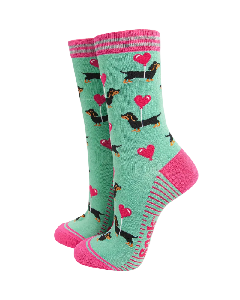 Sausage Dog Heart Balloon Bamboo Socks