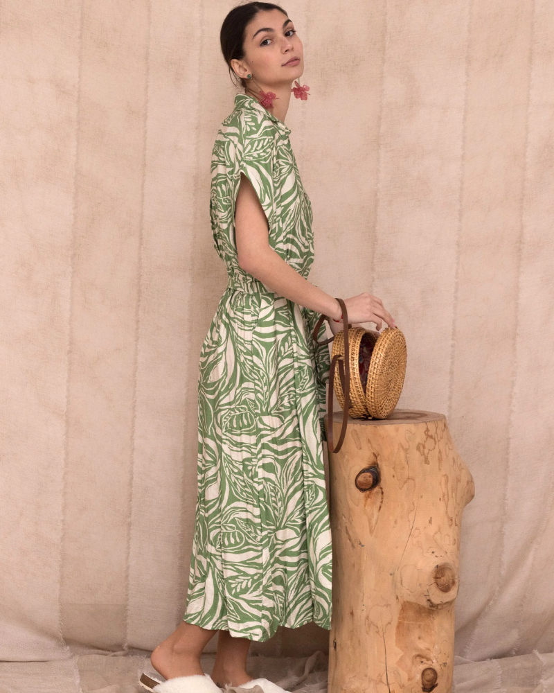 Leaves Print Linen Shirt Dress Pink Poodle Boutique Leaves Print Linen Shirt Dress Pink Poodle Boutique
