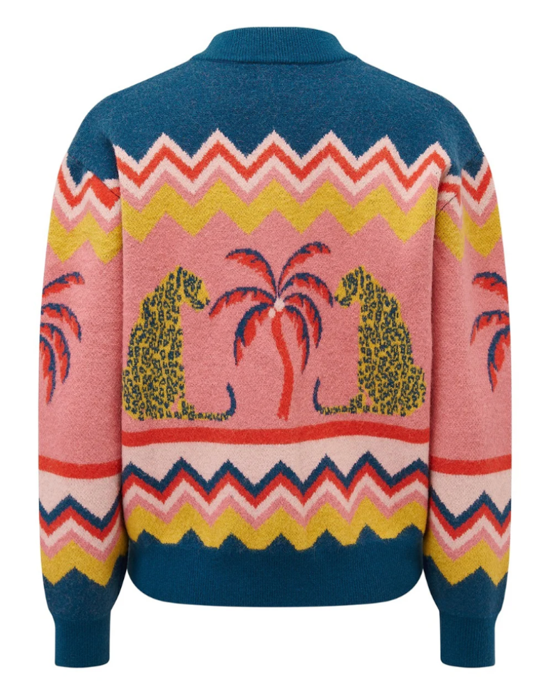 Solana Leopards & Palms Knitted Bomber By Sugarhill Brighton