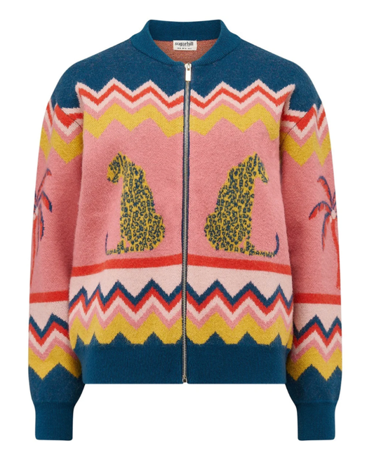 Solana Leopards & Palms Knitted Bomber By Sugarhill Brighton