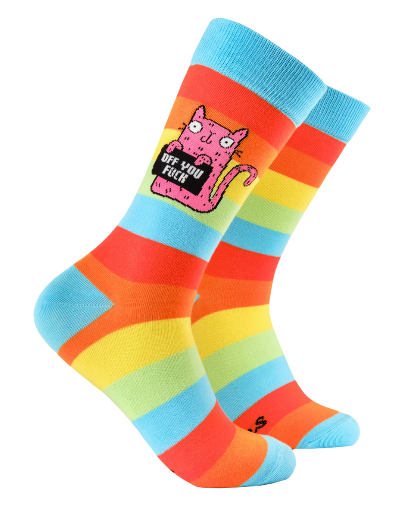 Off You Fuck Cat Rainbow Crew Socks