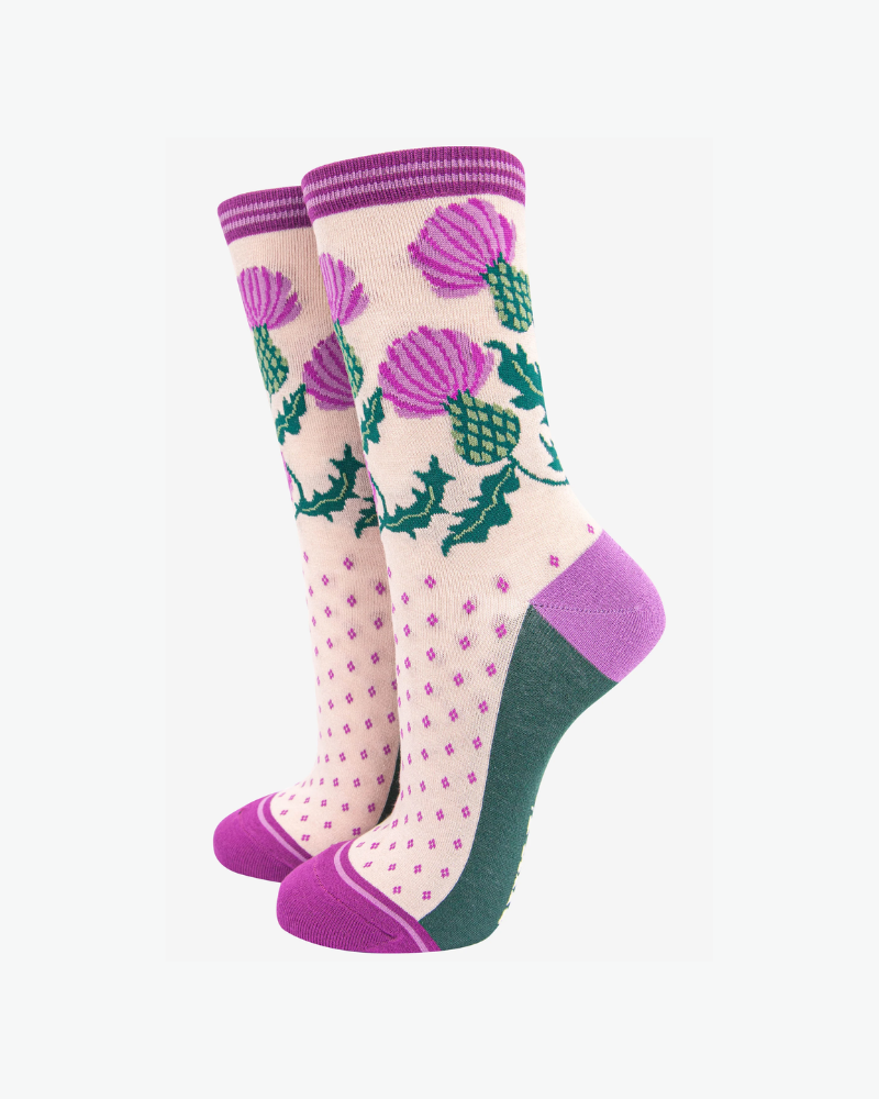 Cream Scottish Thistle Bamboo Socks