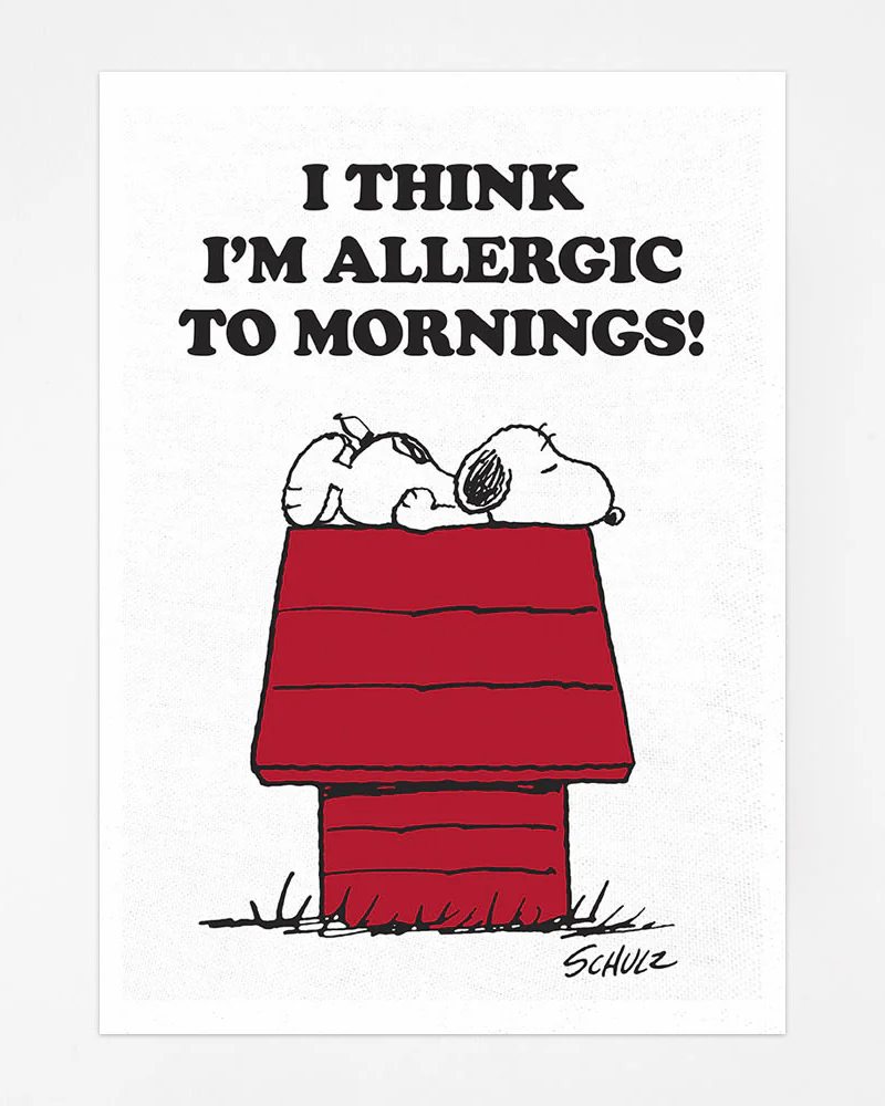 Peanuts Snoopy Allergic to Mornings Tea Towel