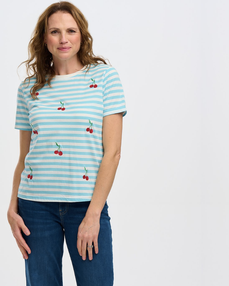 Maggie Cherry Embroidery Stripe T-Shirt Sugarhill Brighton