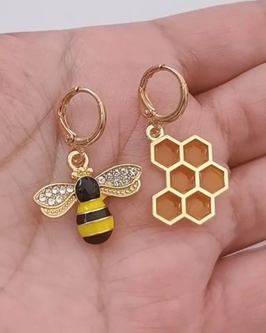 Bee And Honeycomb Mismatch Hoop Earrings
