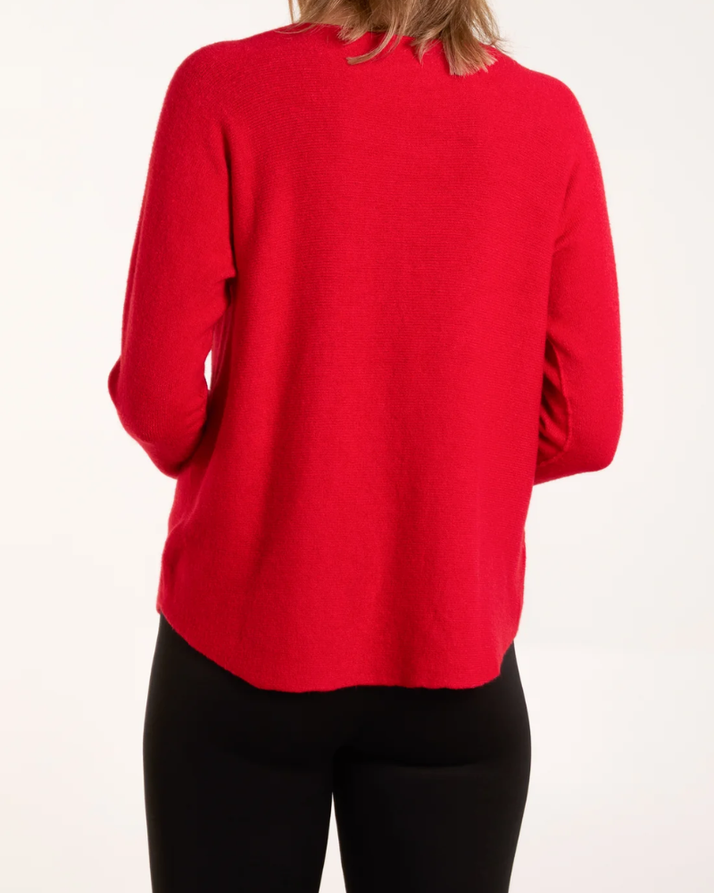 Round Neck Fine Knit Jumper in Red
