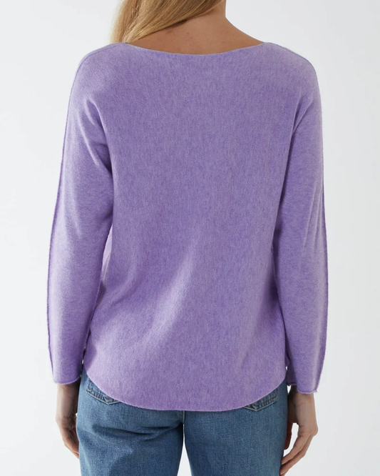 Round Neck Fine Knit Jumper in Lilac