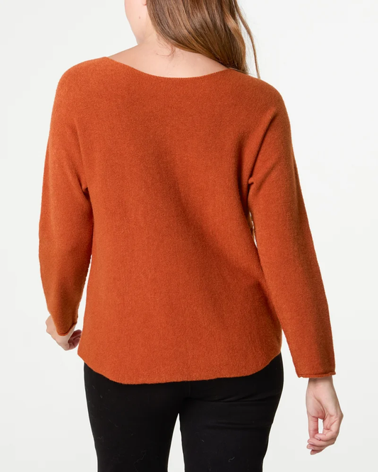 Round Neck Fine Knit Jumper in Rust