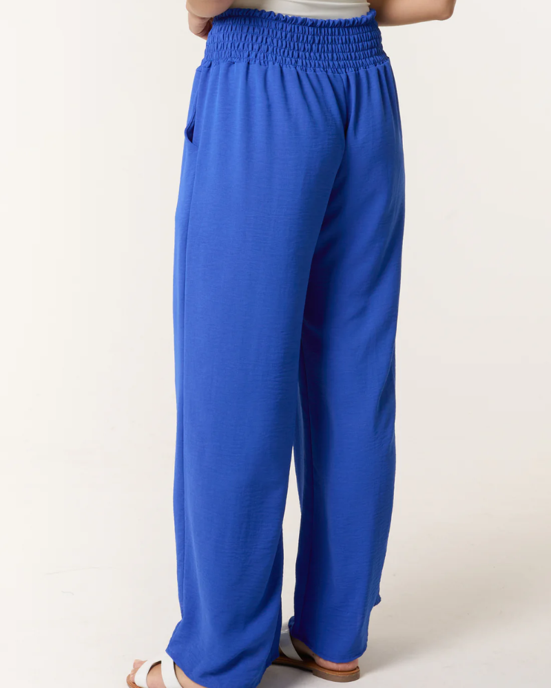 Royal Blue Elasticated Waist Pockets Wide Leg Trousers