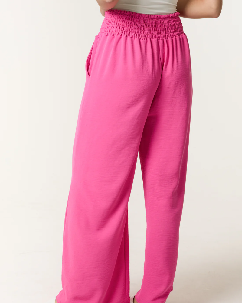 Pink Elasticated Waist Pockets Wide Leg Trousers