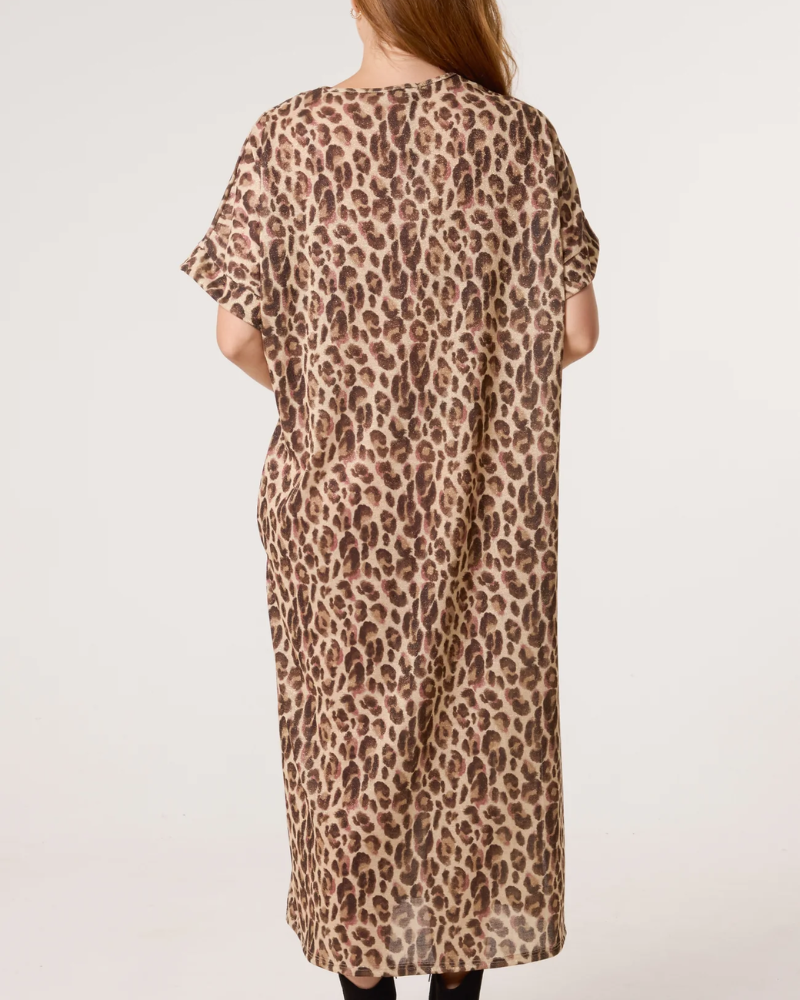 Mocha Shimmer Print Animal Midi Dress