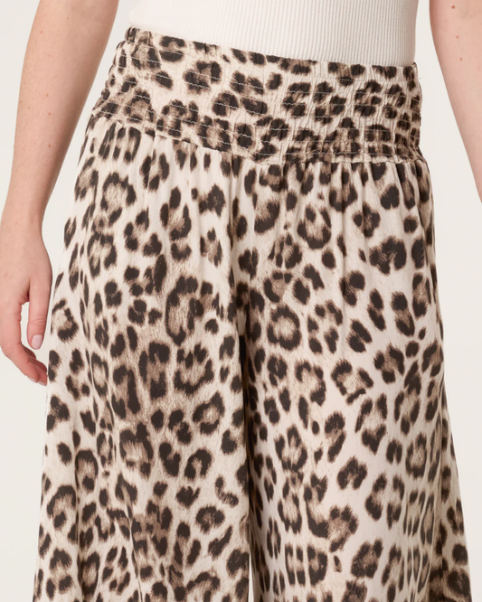 Leopard Print Elastic Wide Leg Trousers