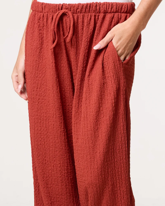 Crinkled Essential Wide Leg Trousers in Rust