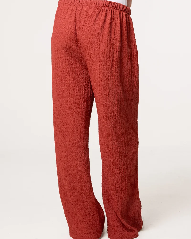 Crinkled Essential Wide Leg Trousers in Rust