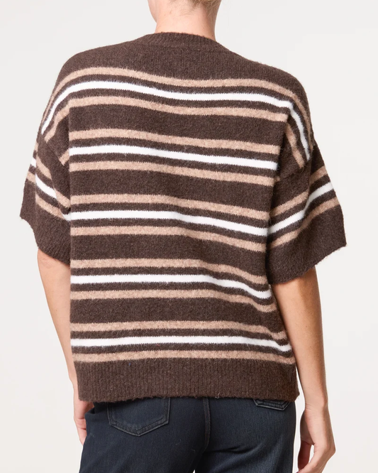 Striped Knit Short Sleeve Jumper in Brown