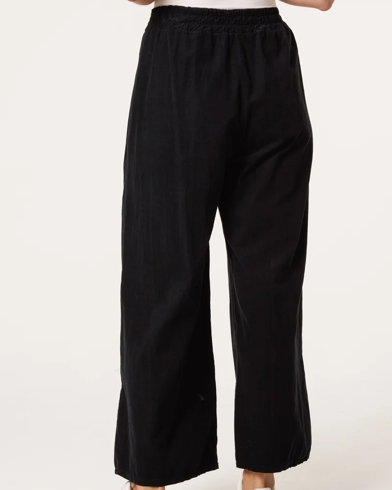 Pure Cotton Velvet Feel Wide Leg Trouser in Black