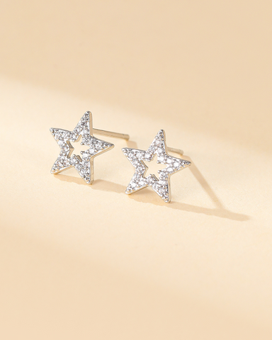 Silver Sparkle Star Outline Stud Earrings