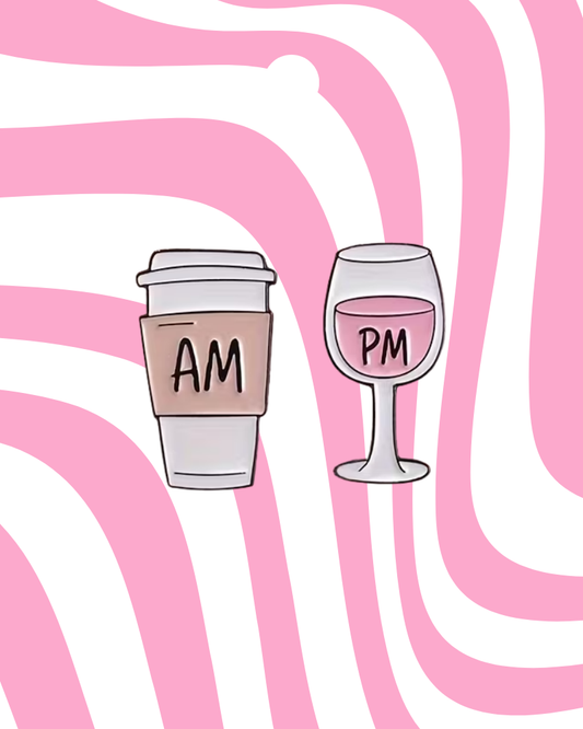AM/ PM Wine Glass Enamel Pin Badge Set of Two