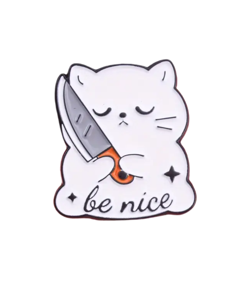 Be Nice Cat Knife Enamel Pin Badge