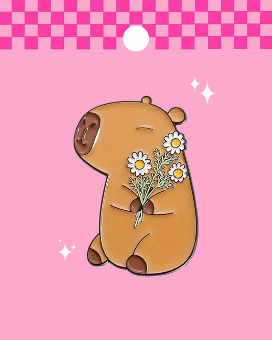 Capybara Flower Bouquet Enamel Pin Badge