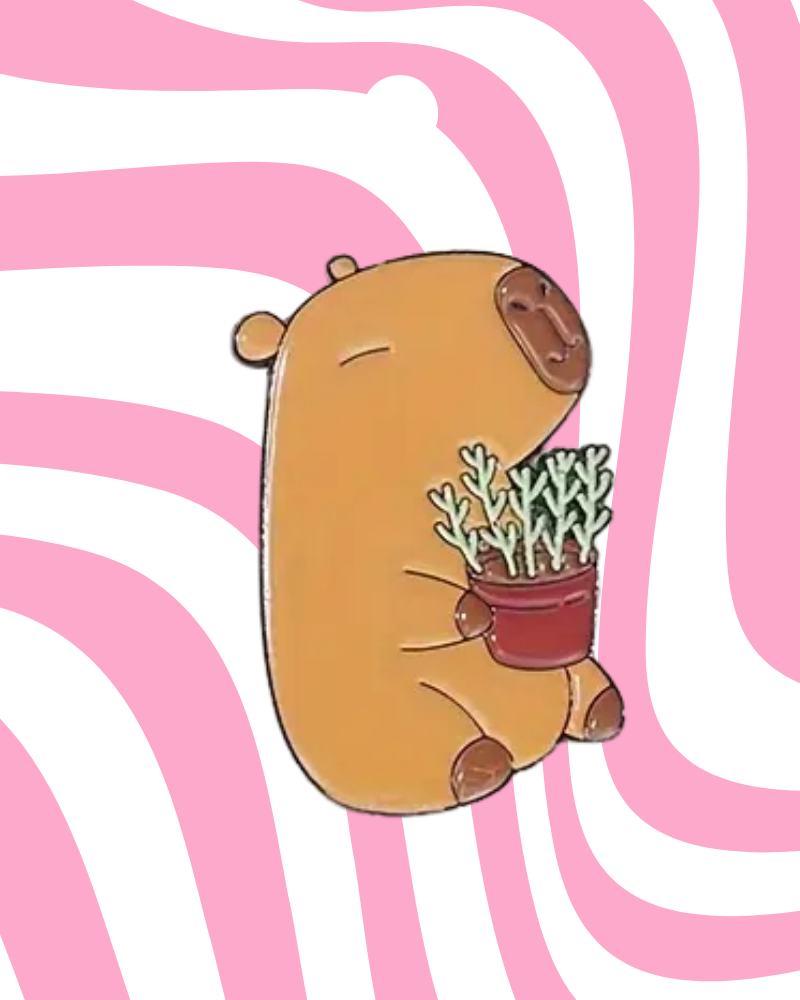 Capybara Plant Pot Enamel Pin Badge