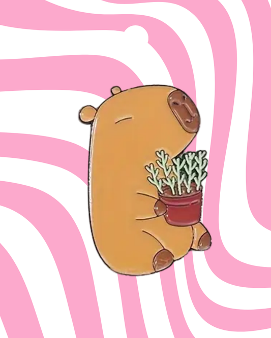 Capybara Plant Pot Enamel Pin Badge