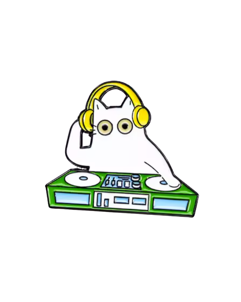 Cat DJ Enamel Pin Badge