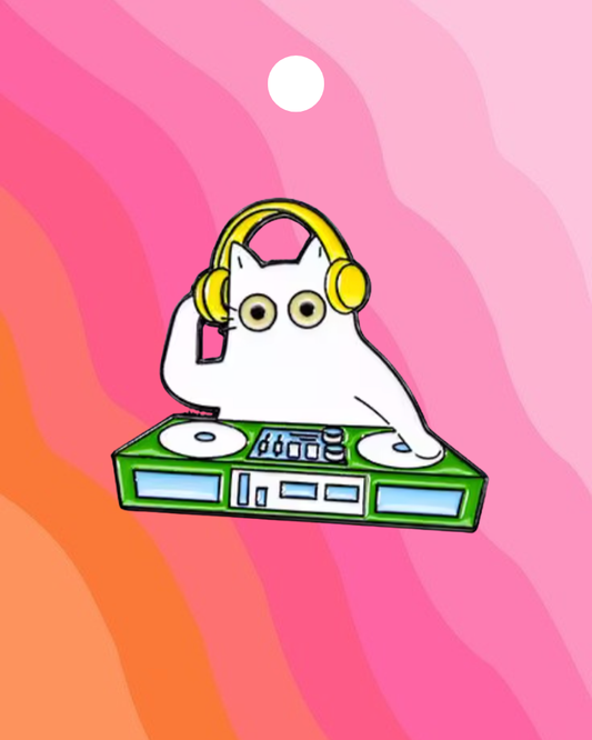 Cat DJ Enamel Pin Badge