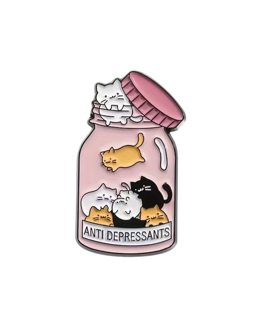Cat Pills Antidepressants Novelty Enamel Pin Badge