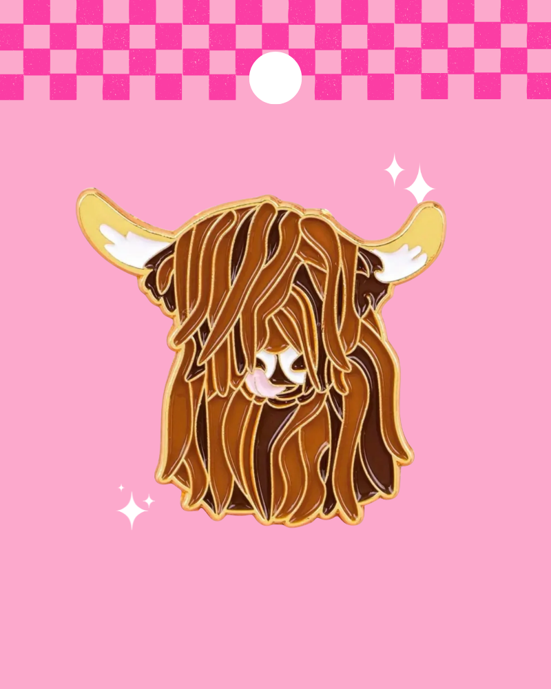 Fancy Highland Cow Enamel Pin Badge