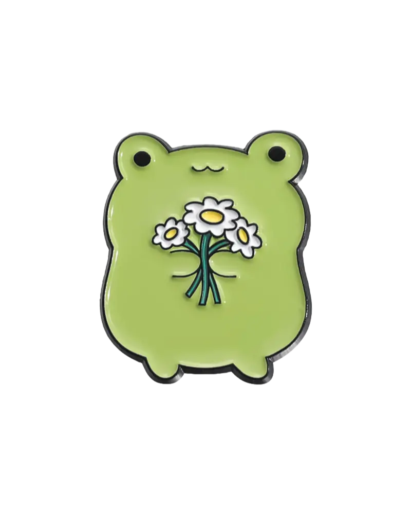 Frog Flower Bouquet Enamel Pin Badge