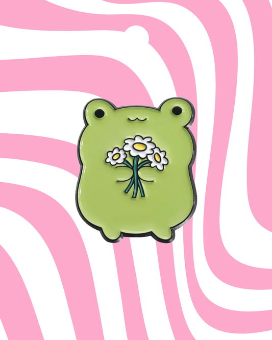 Frog Flower Bouquet Enamel Pin Badge
