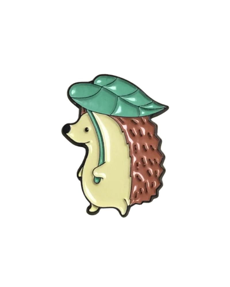 Hedgehog Leaf Umbrella Enamel Pin Badge