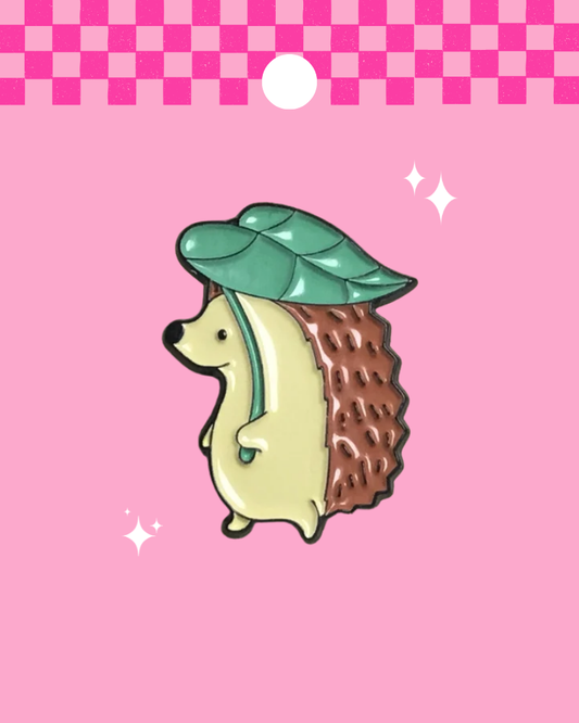 Hedgehog Leaf Umbrella Enamel Pin Badge