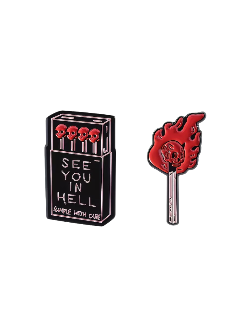 Hell Fire Enamel Pin Badge Set of 2